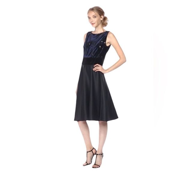 Taylor Beaded Sequins Velvet & Satin Fit & Flare Party Dress Size 4 Knee Length - Picture 1 of 16